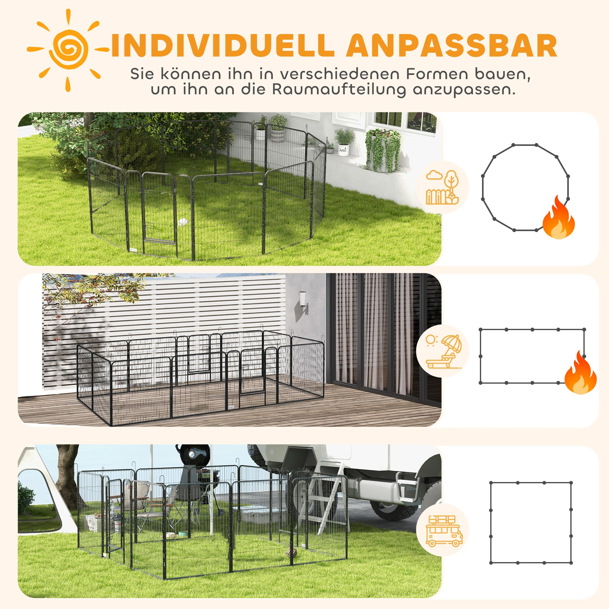 12-Panel Foldable Puppy Playpen — 100 cm High, 2 Lockable Doors, Indoor/Outdoor, Gray