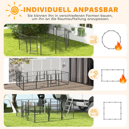 12-Panel Foldable Puppy Playpen — 100 cm High, 2 Lockable Doors, Indoor/Outdoor, Gray