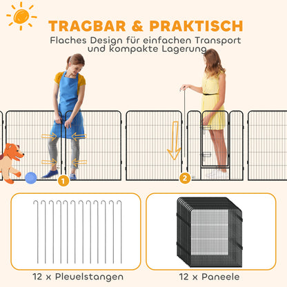 12-Panel Foldable Puppy Playpen — 100 cm High, 2 Lockable Doors, Indoor/Outdoor, Gray