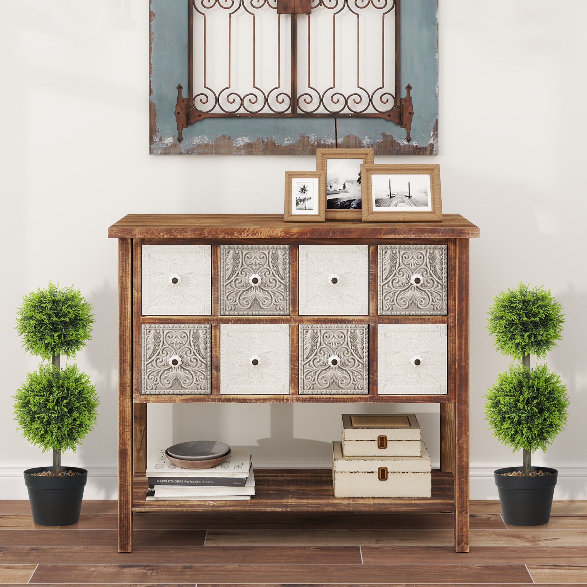 Set of 2 Decorative Artificial Plants, 60 cm Potted Boxwood Topiary Balls, Faux Greenery for Indoor & Outdoor Décor