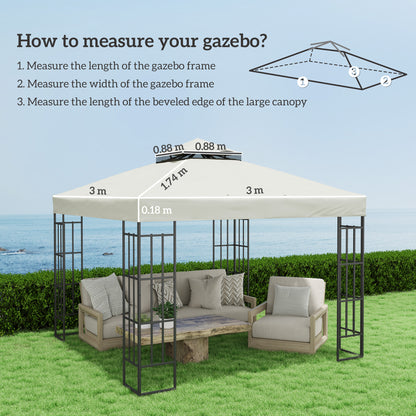 Replacement Canopy for Gazebo 3 x 3 m, water-repellent Gazebo Roof, double-tier Replacement Cover for Garden Gazebo, Oxford Fabric Replacement Parts, 370 g/m², Light Grey