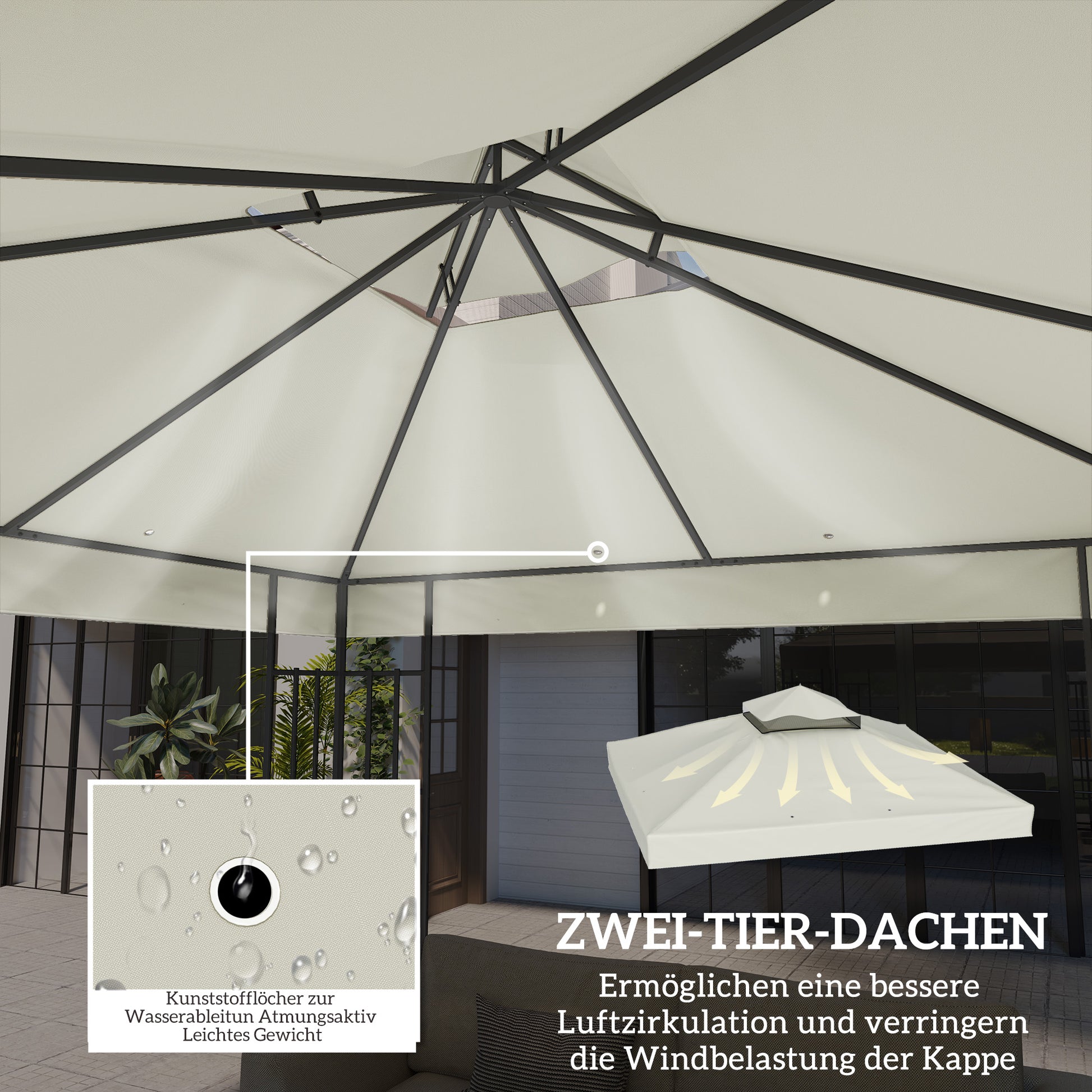 Replacement Canopy for Gazebo 3 x 3 m, water-repellent Gazebo Roof, double-tier Replacement Cover for Garden Gazebo, Oxford Fabric Replacement Parts, 370 g/m², Light Grey