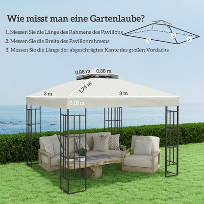 Replacement Canopy for Gazebo 3 x 3 m, water-repellent Gazebo Roof, double-tier Replacement Cover for Garden Gazebo, Oxford Fabric Replacement Parts, 370 g/m², Light Grey