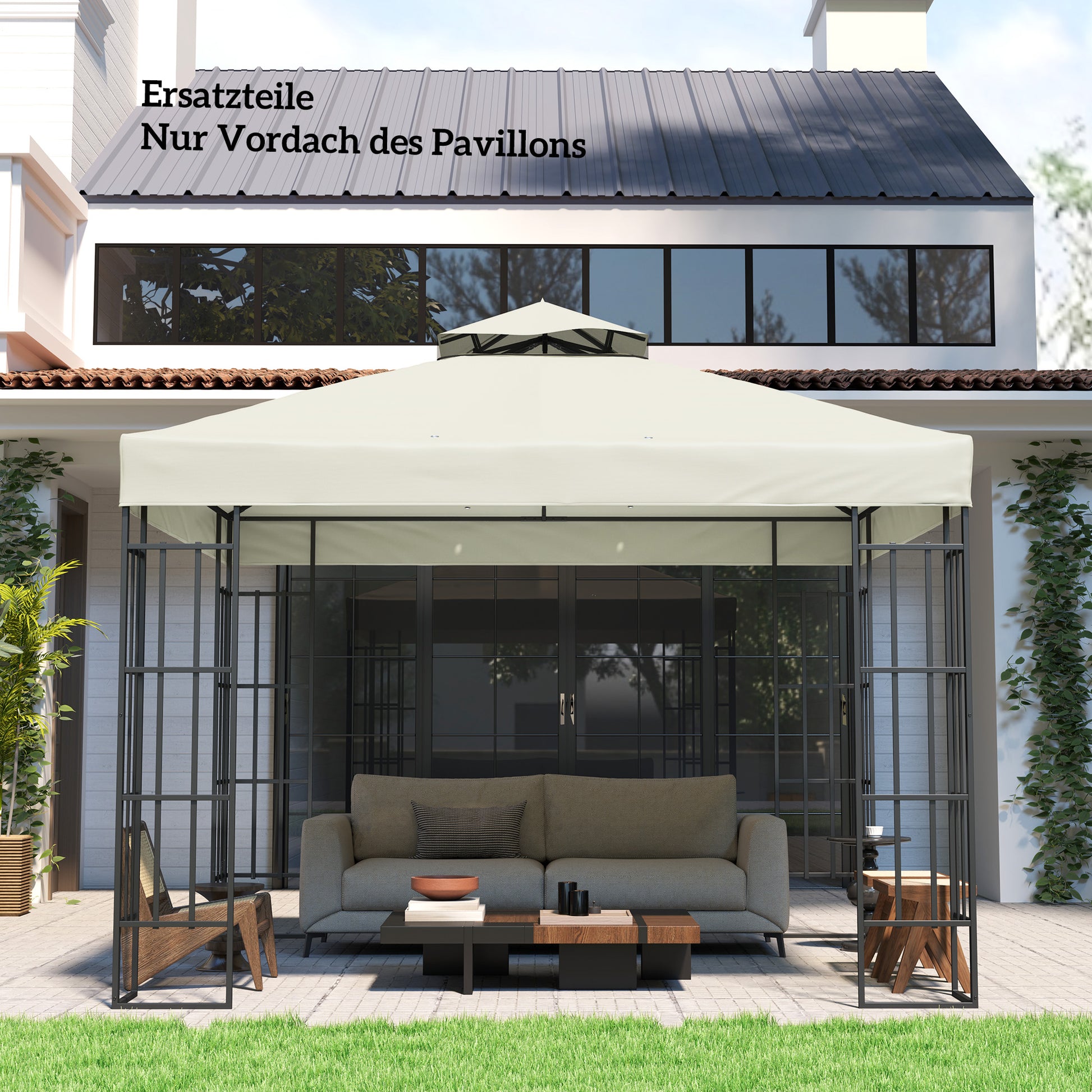 Replacement Canopy for Gazebo 3 x 3 m, water-repellent Gazebo Roof, double-tier Replacement Cover for Garden Gazebo, Oxford Fabric Replacement Parts, 370 g/m², Light Grey