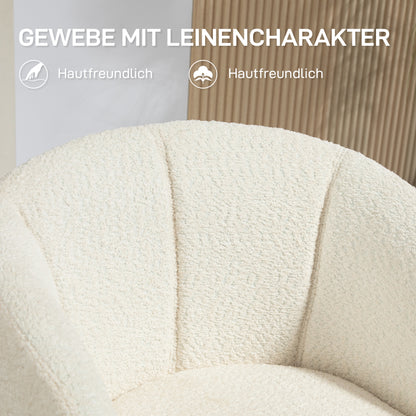 Armchair Lounge Chair with Armrest, Linen Look, Dining Chair Swivel, Swivel Chair with Metal Legs, Kitchen Chair, for Living Room, Kitchen, Bedroom, Off-white