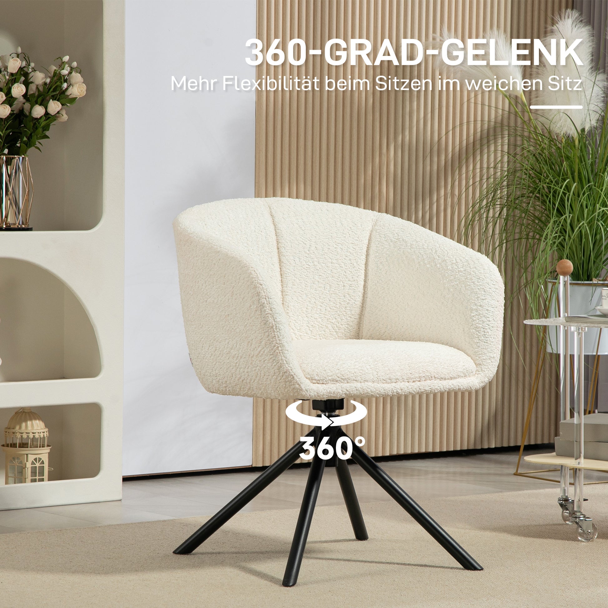 Armchair Lounge Chair with Armrest, Linen Look, Dining Chair Swivel, Swivel Chair with Metal Legs, Kitchen Chair, for Living Room, Kitchen, Bedroom, Off-white
