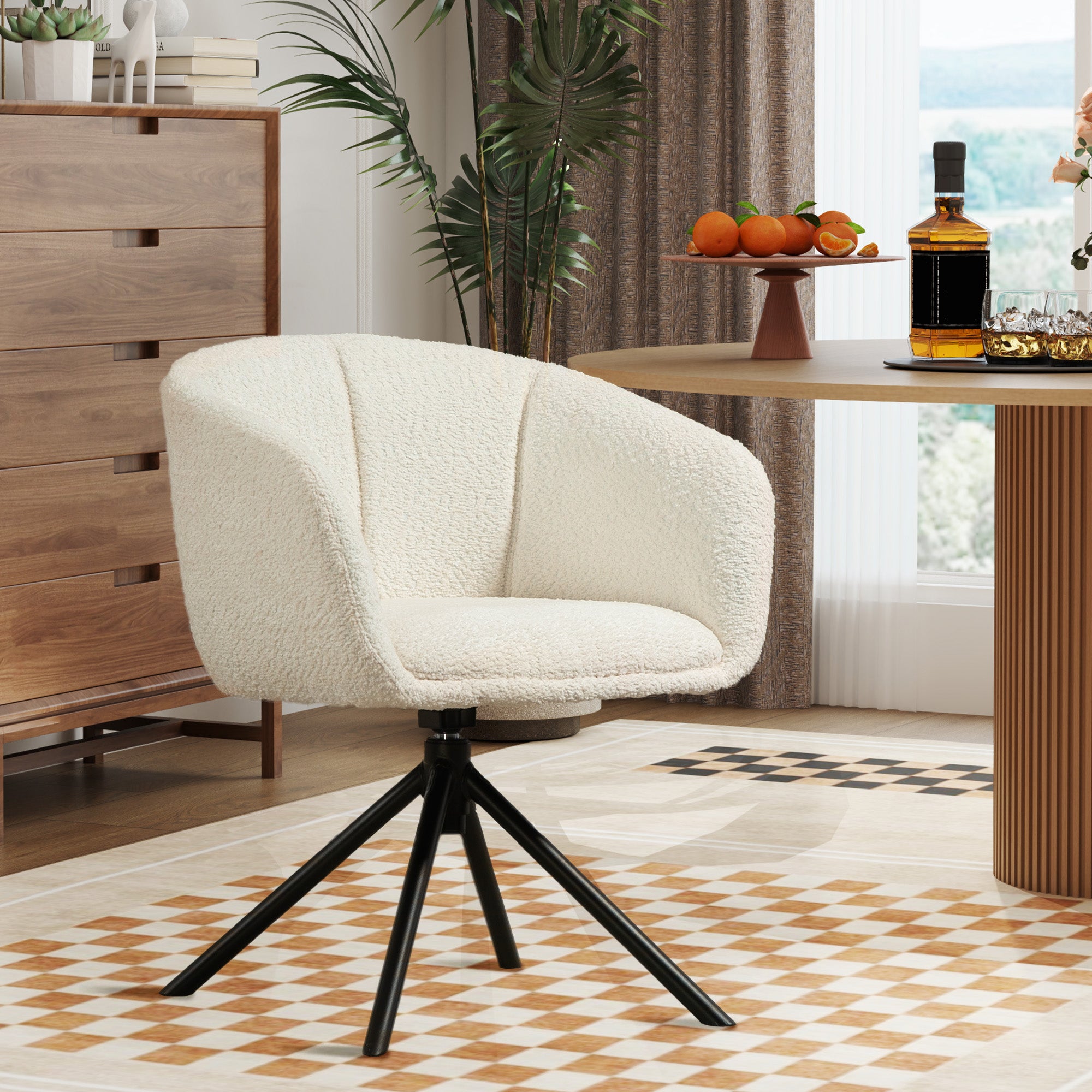 Armchair Lounge Chair with Armrest, Linen Look, Dining Chair Swivel, Swivel Chair with Metal Legs, Kitchen Chair, for Living Room, Kitchen, Bedroom, Off-white