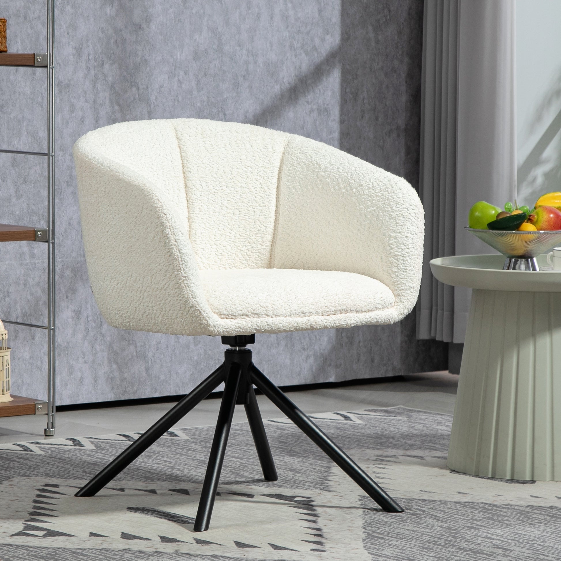 Armchair Lounge Chair with Armrest, Linen Look, Dining Chair Swivel, Swivel Chair with Metal Legs, Kitchen Chair, for Living Room, Kitchen, Bedroom, Off-white