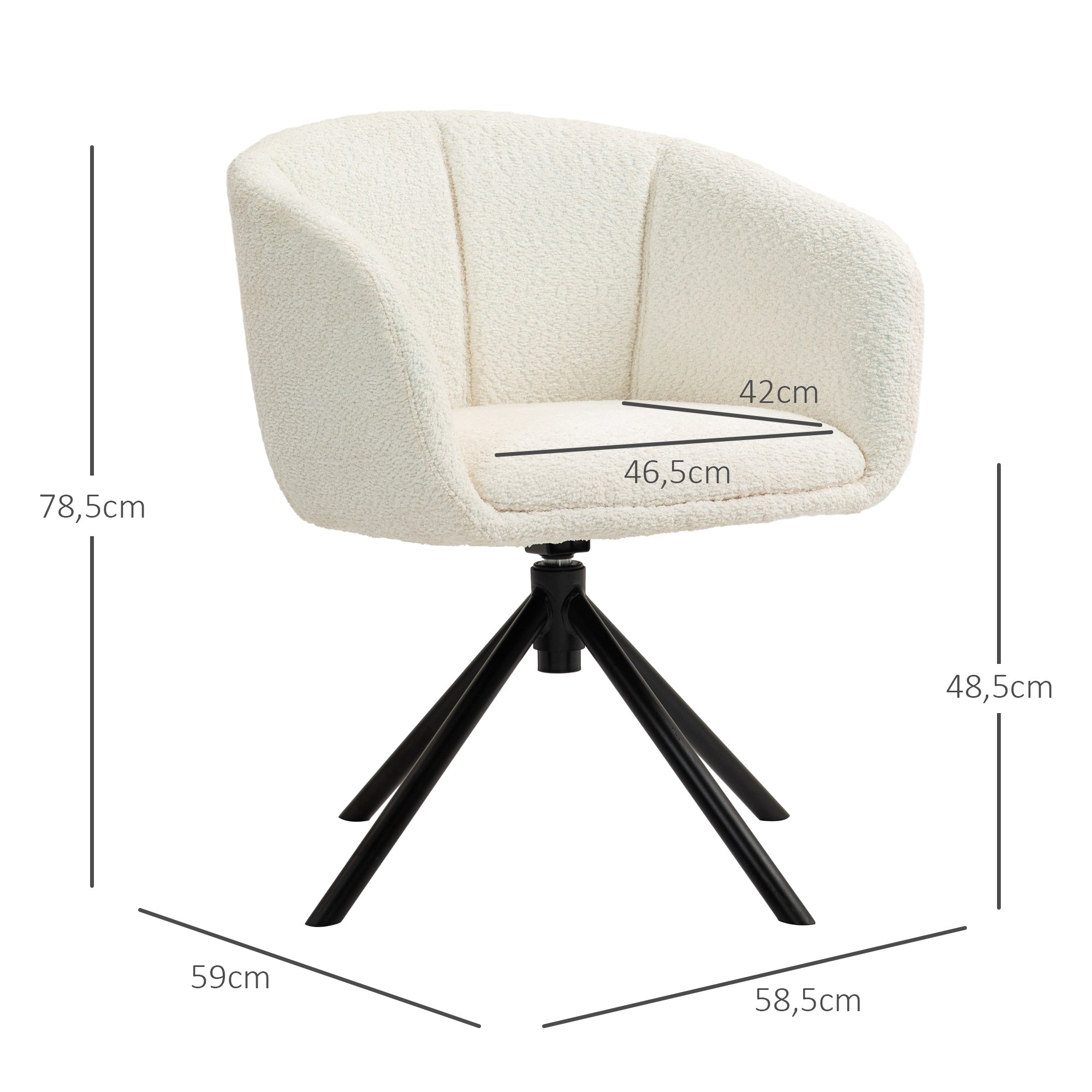 Armchair Lounge Chair with Armrest, Linen Look, Dining Chair Swivel, Swivel Chair with Metal Legs, Kitchen Chair, for Living Room, Kitchen, Bedroom, Off-white