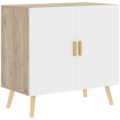 Buffet, storage cabinet, with bamboo handles, adjustable shelf, raised base, for living room kitchen dining room, 76 x 41.2 x 74 cm white and natural wood