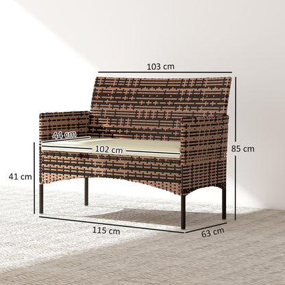 2‑Seater Rattan Garden Sofa with Cushions — Weather‑Resistant Outdoor Couch for Patio, Balcony, Khaki