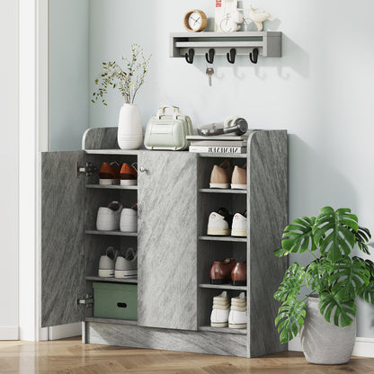 Shoe Cabinet with 4 Compartments – Holds 12 Pairs, 83 x 30 x 90 cm (Gray)