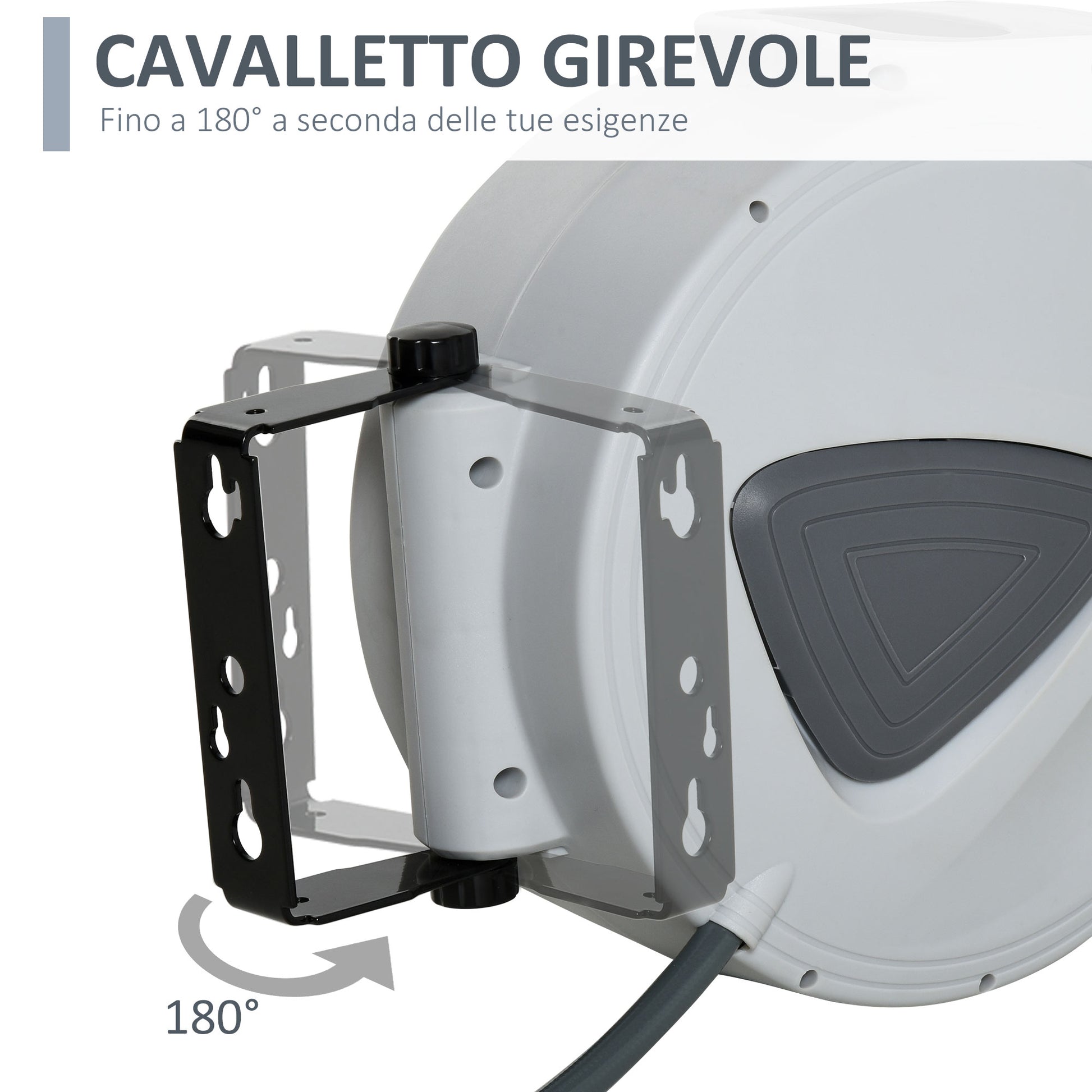 Automatic Hose Reel 20m + 194cm with Φ1/4'' Connection, Wall Mountable and 180° Rotatable, Grey