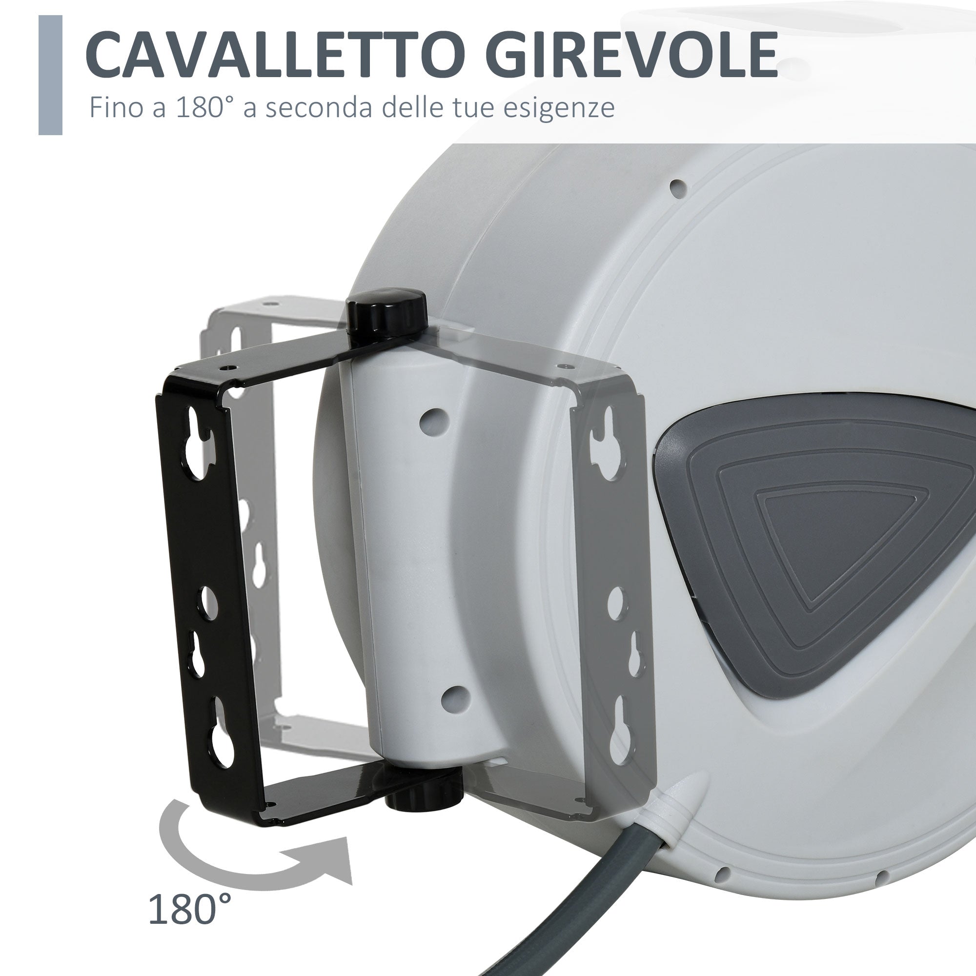 Automatic Hose Reel 20m + 194cm with Φ1/4'' Connection, Wall Mountable and 180° Rotatable, Grey