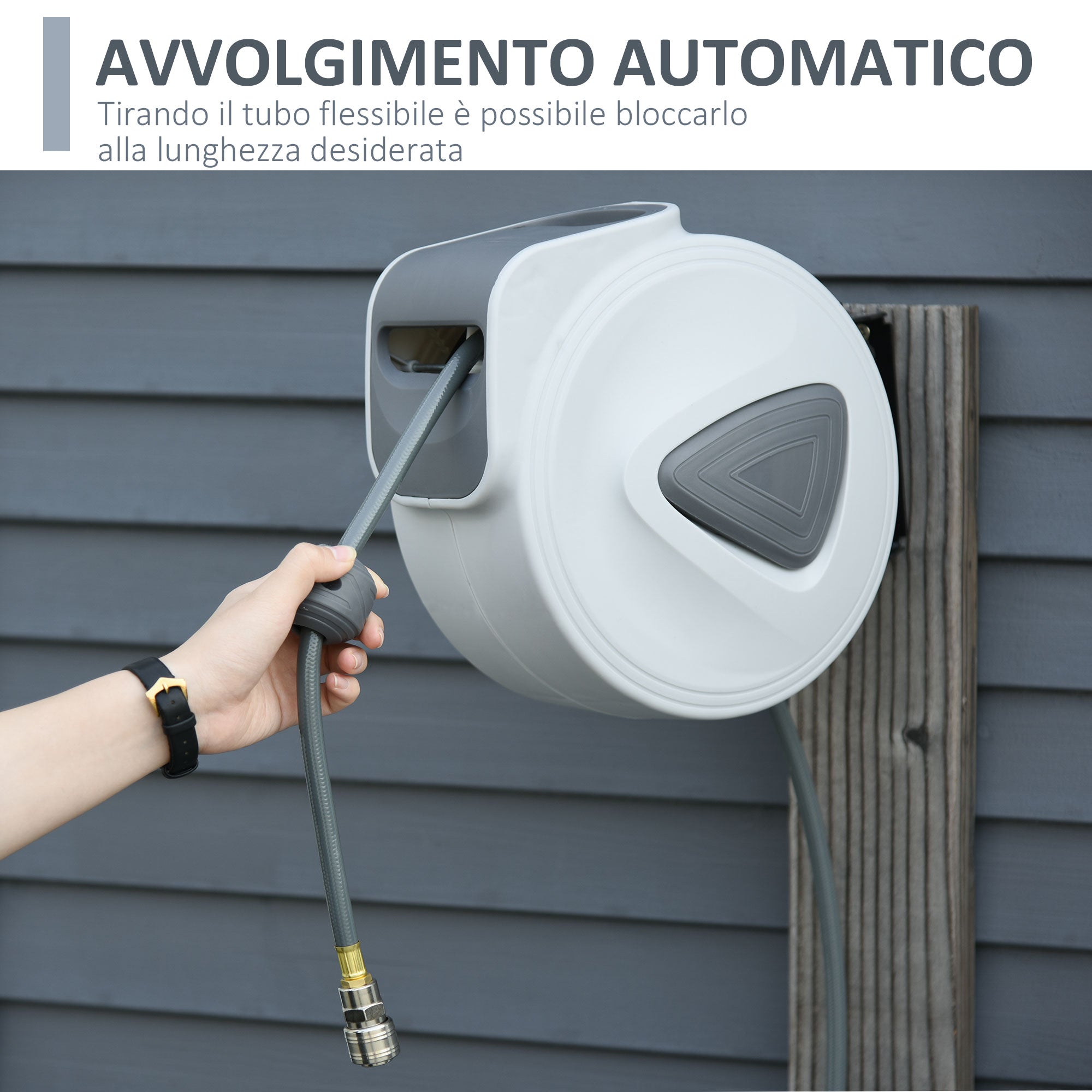 Automatic Hose Reel 20m + 194cm with Φ1/4'' Connection, Wall Mountable and 180° Rotatable, Grey