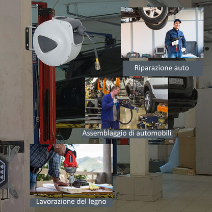 Automatic Hose Reel 20m + 194cm with Φ1/4'' Connection, Wall Mountable and 180° Rotatable, Grey