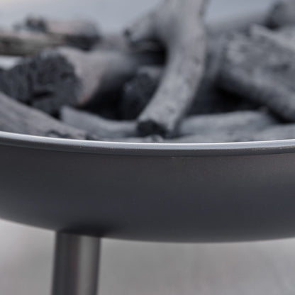 Outdoor Fire Bowl Ø58x23 cm Round Fire Pit with Transport Handles, 3 Feet, and Metal Frame for Bonfires Wood Terrace Garden Outdoor Black