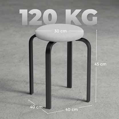 4-Pack Round Dining Stools, Gray Linen-Look Upholstery with Steel Legs – Stackable Kitchen & Living Room Stools