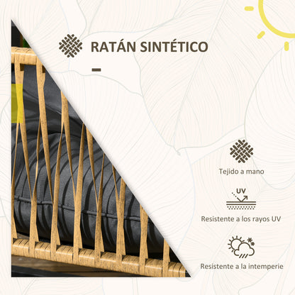 Outdoor Rattan Garden Furniture Set 4-Piece Patio Furniture with 1 Double Sofa, 2 Armchairs, Cushions, and 1 Glass Top Coffee Table for Grey and Brown