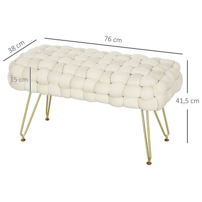 Upholstered Velvet End of Bed Bench Bedroom Bench with Golden Legs and Padded Seat for Entryways Cream