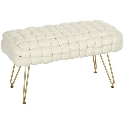 Upholstered Velvet End of Bed Bench Bedroom Bench with Golden Legs and Padded Seat for Entryways Cream