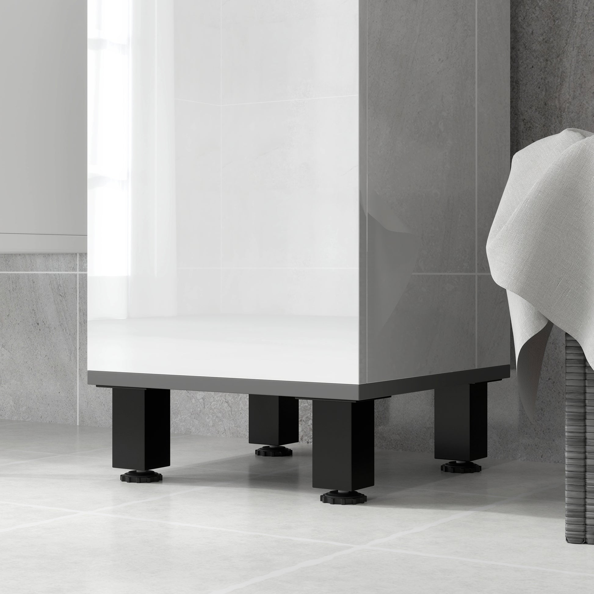 Modern Bathroom Column with Drawer, 2 Cabinets, Tall Space Saving Bathroom Cabinet with 2 Doors and Adjustable Shelves, Wooden Bathroom Cabinet, 34x32x190 cm, Glossy White