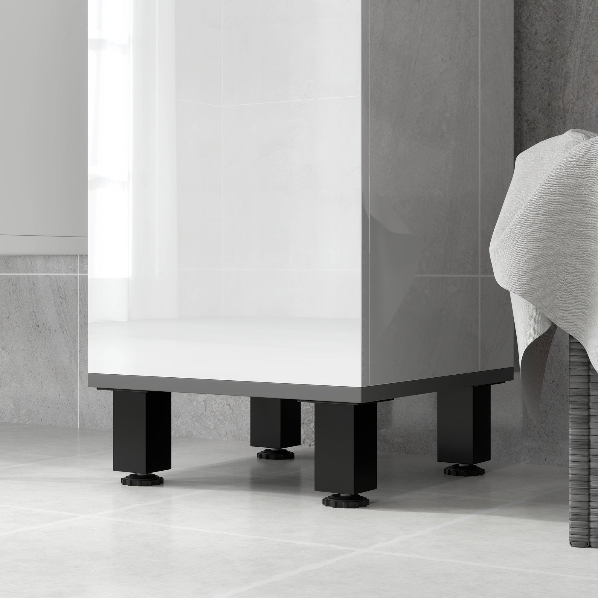 Modern Bathroom Column with Drawer, 2 Cabinets, Tall Space Saving Bathroom Cabinet with 2 Doors and Adjustable Shelves, Wooden Bathroom Cabinet, 34x32x190 cm, Glossy White