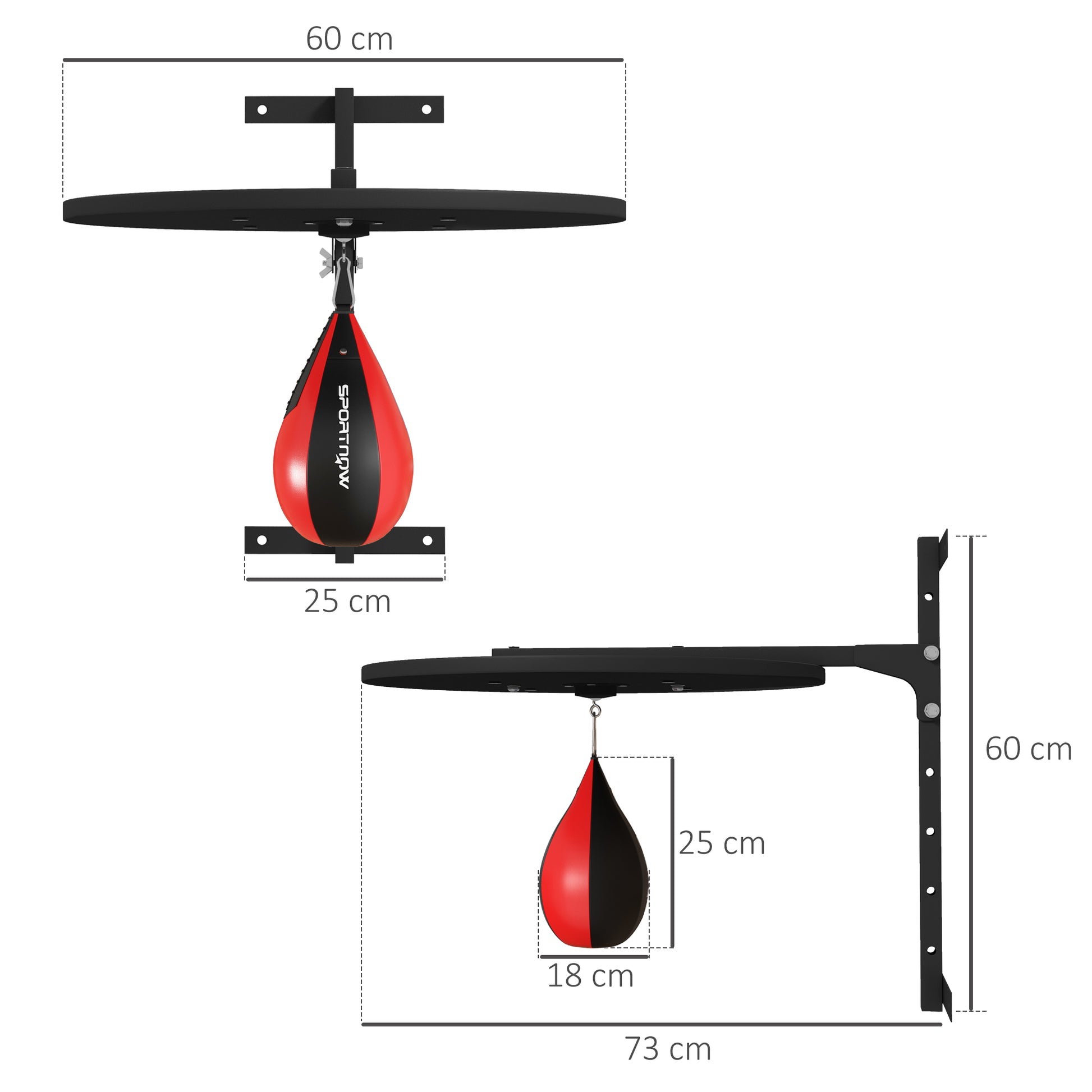 SPORTNOW Wall-Mounted Boxing Platform with Speed Bag Punching Bag for Boxing Training, Adjustable Height 360° Swivel Black and Red
