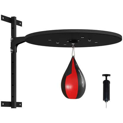SPORTNOW Wall-Mounted Boxing Platform with Speed Bag Punching Bag for Boxing Training, Adjustable Height 360° Swivel Black and Red