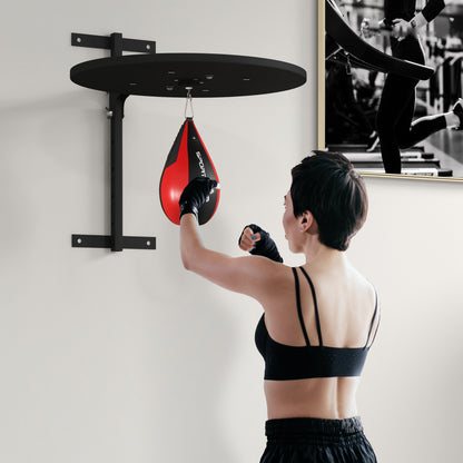 SPORTNOW Wall-Mounted Boxing Platform with Speed Bag Punching Bag for Boxing Training, Adjustable Height 360° Swivel Black and Red