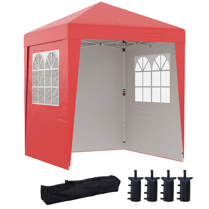 Folding Garden Gazebo Pop-up 2 x 2 m Reception Tent Adjustable Height Anti-UV 30+ 3 Side Walls with 4 Sandbags and 1 Transport Bag Oxford Fabric Steel Red