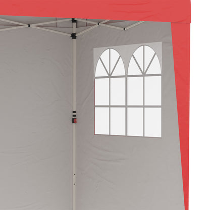 Folding Garden Gazebo Pop-up 2 x 2 m Reception Tent Adjustable Height Anti-UV 30+ 3 Side Walls with 4 Sandbags and 1 Transport Bag Oxford Fabric Steel Red