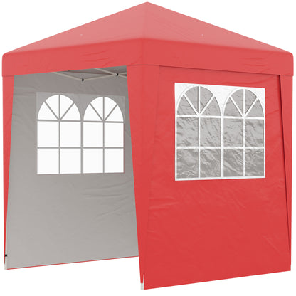 Folding Garden Gazebo Pop-up 2 x 2 m Reception Tent Adjustable Height Anti-UV 30+ 3 Side Walls with 4 Sandbags and 1 Transport Bag Oxford Fabric Steel Red