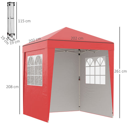 Folding Garden Gazebo Pop-up 2 x 2 m Reception Tent Adjustable Height Anti-UV 30+ 3 Side Walls with 4 Sandbags and 1 Transport Bag Oxford Fabric Steel Red
