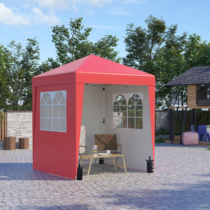Folding Garden Gazebo Pop-up 2 x 2 m Reception Tent Adjustable Height Anti-UV 30+ 3 Side Walls with 4 Sandbags and 1 Transport Bag Oxford Fabric Steel Red