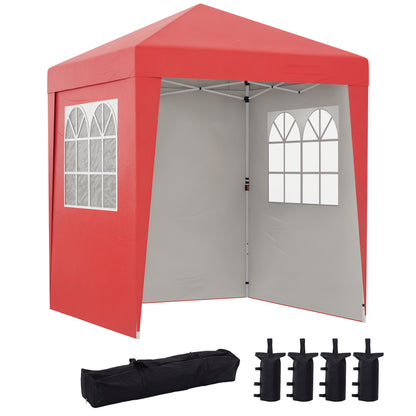 Folding Garden Gazebo Pop-up 2 x 2 m Reception Tent Adjustable Height Anti-UV 30+ 3 Side Walls with 4 Sandbags and 1 Transport Bag Oxford Fabric Steel Red