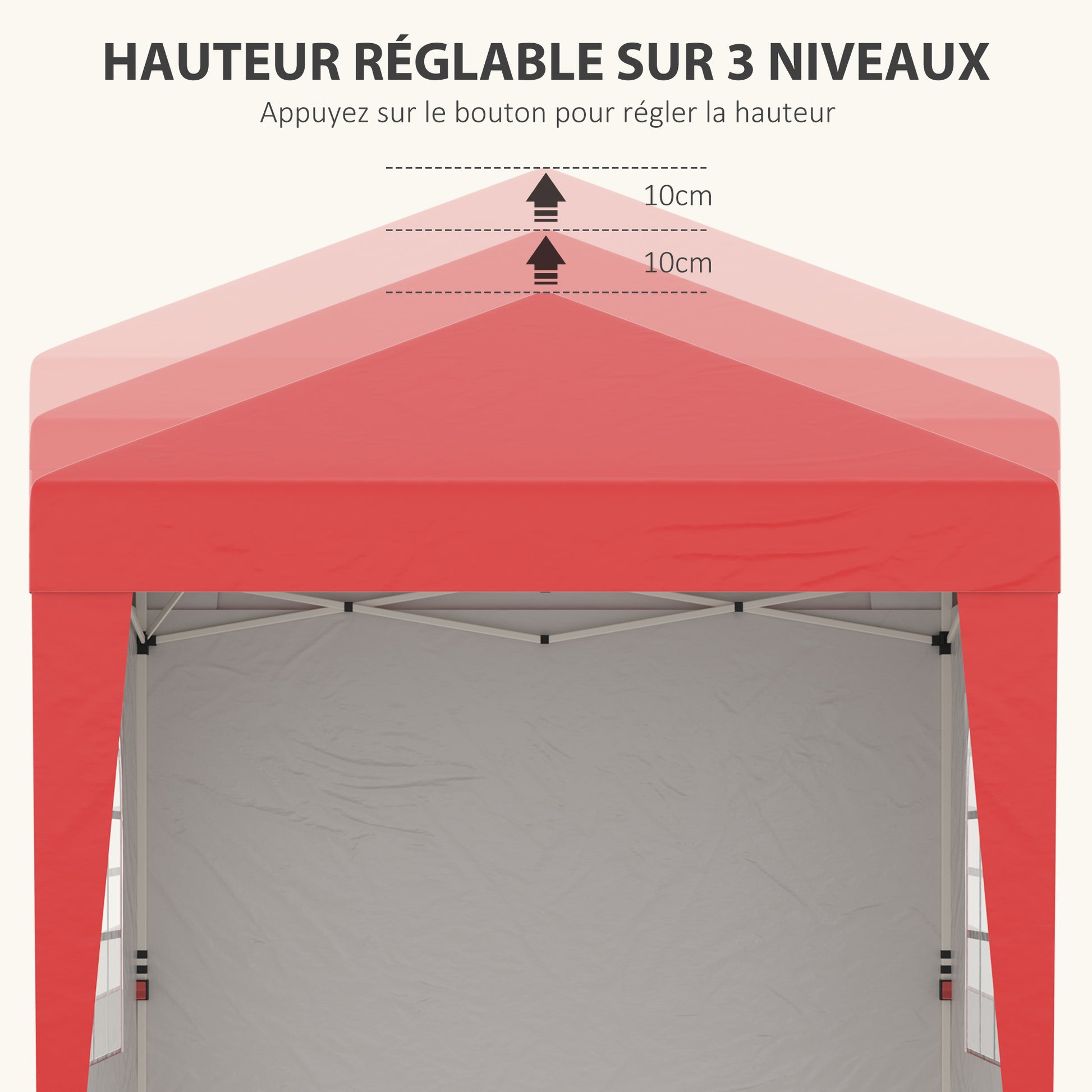 Folding Garden Gazebo Pop-up 2 x 2 m Reception Tent Adjustable Height Anti-UV 30+ 3 Side Walls with 4 Sandbags and 1 Transport Bag Oxford Fabric Steel Red