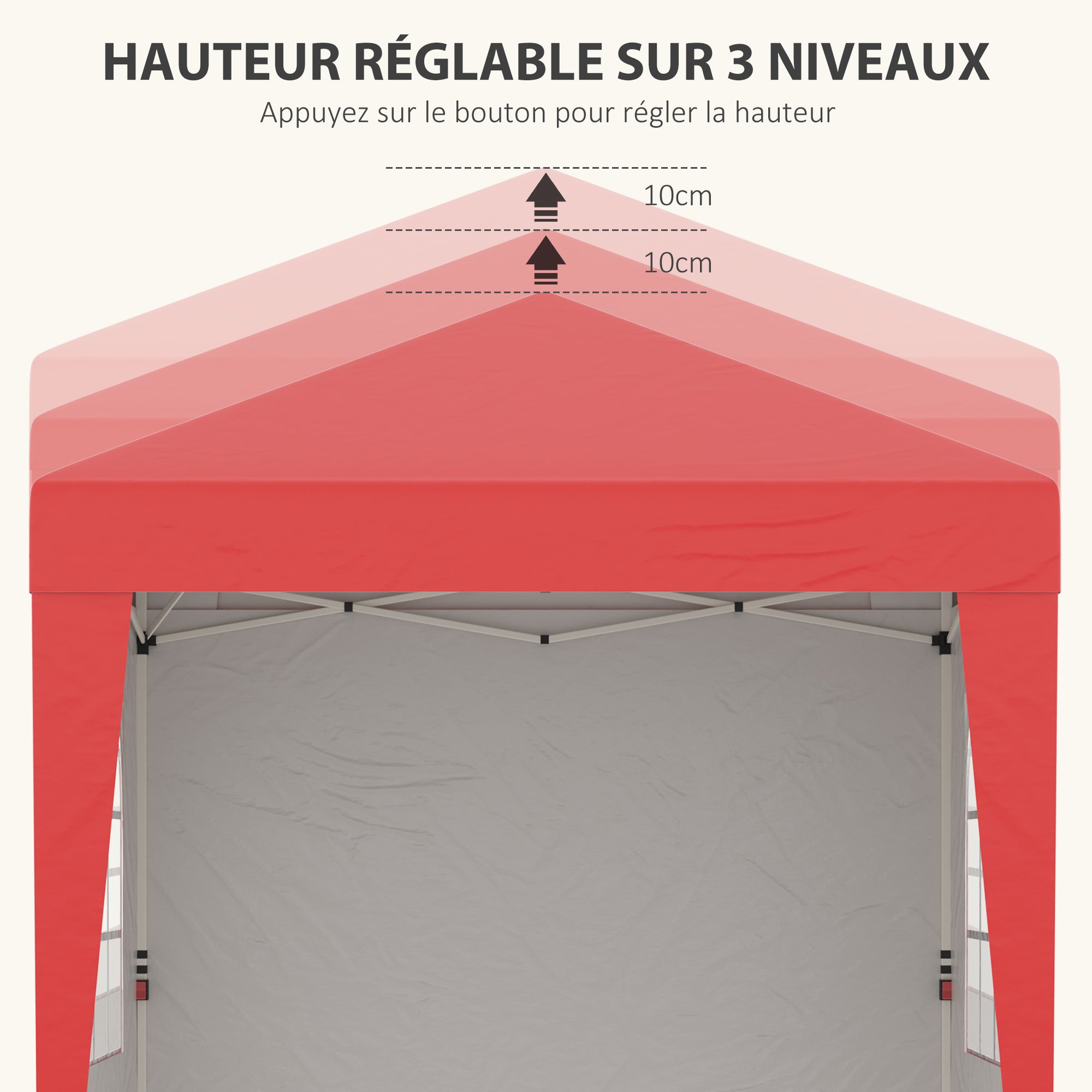 Folding Garden Gazebo Pop-up 2 x 2 m Reception Tent Adjustable Height Anti-UV 30+ 3 Side Walls with 4 Sandbags and 1 Transport Bag Oxford Fabric Steel Red