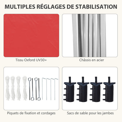 Folding Garden Gazebo Pop-up 2 x 2 m Reception Tent Adjustable Height Anti-UV 30+ 3 Side Walls with 4 Sandbags and 1 Transport Bag Oxford Fabric Steel Red