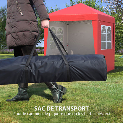 Folding Garden Gazebo Pop-up 2 x 2 m Reception Tent Adjustable Height Anti-UV 30+ 3 Side Walls with 4 Sandbags and 1 Transport Bag Oxford Fabric Steel Red