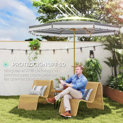 Terrace Exterior Umbrella Ø268 cm Garden Umbrella with Tiltable Angle and Crank UV 50+ Protection Sunshade for Patio Terrace Gray and White