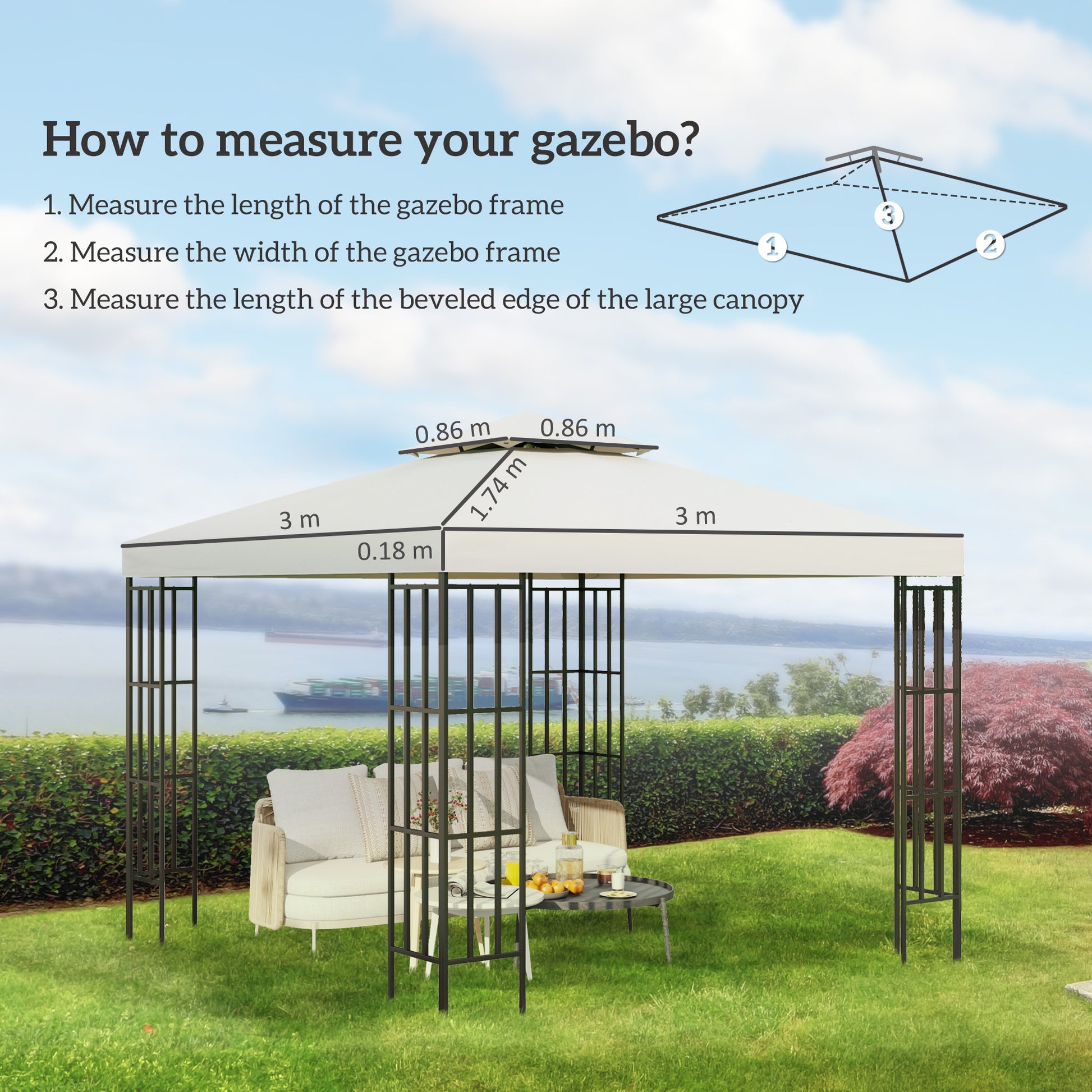 Replacement Roof for Pavilion 3x3m Water-repellent Pavilion Roof for Metal Pavilion Pavilion Replacement Roof Garden Pavilion Party Tent Garden Tent Polyester Cream White
