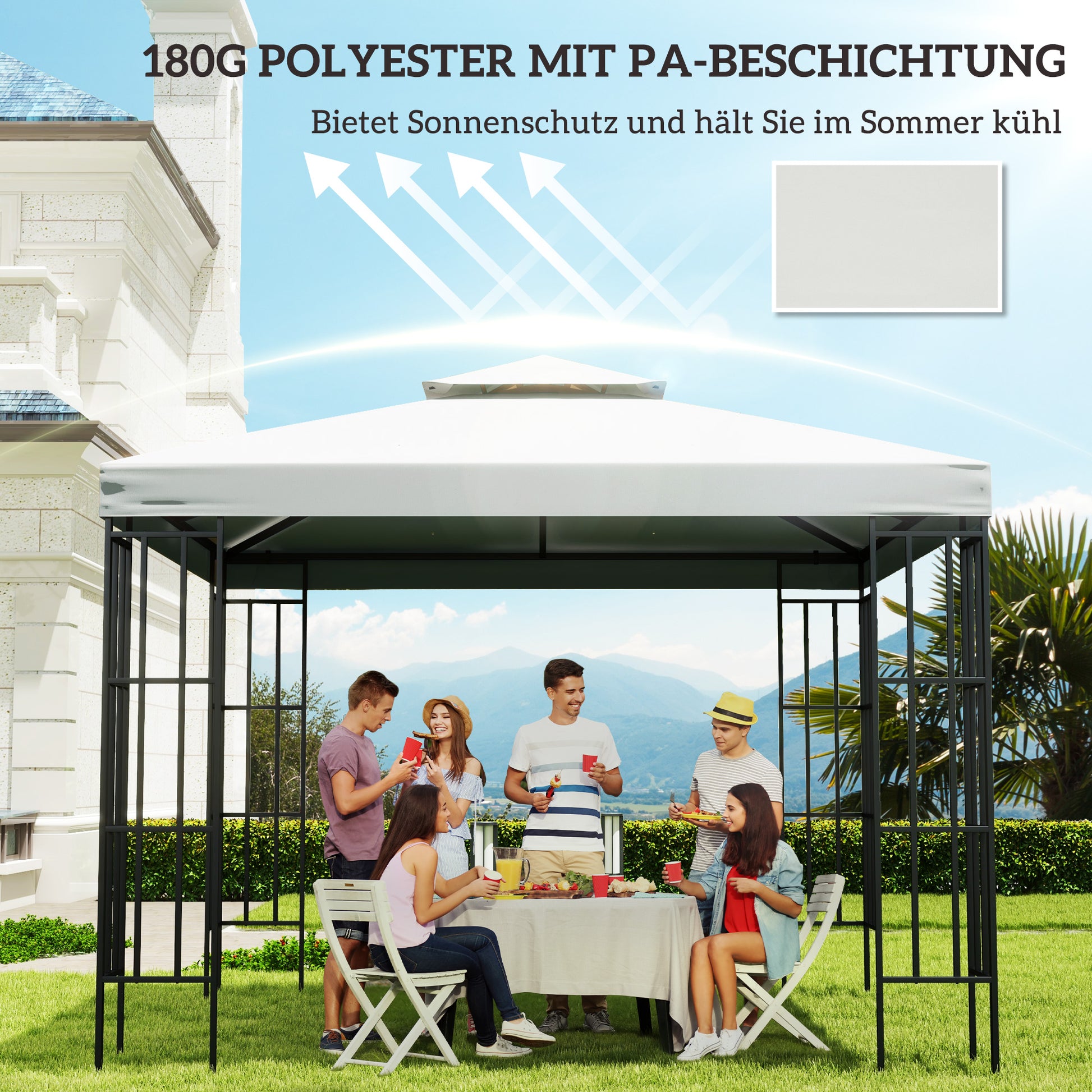 Replacement Roof for Pavilion 3x3m Water-repellent Pavilion Roof for Metal Pavilion Pavilion Replacement Roof Garden Pavilion Party Tent Garden Tent Polyester Cream White