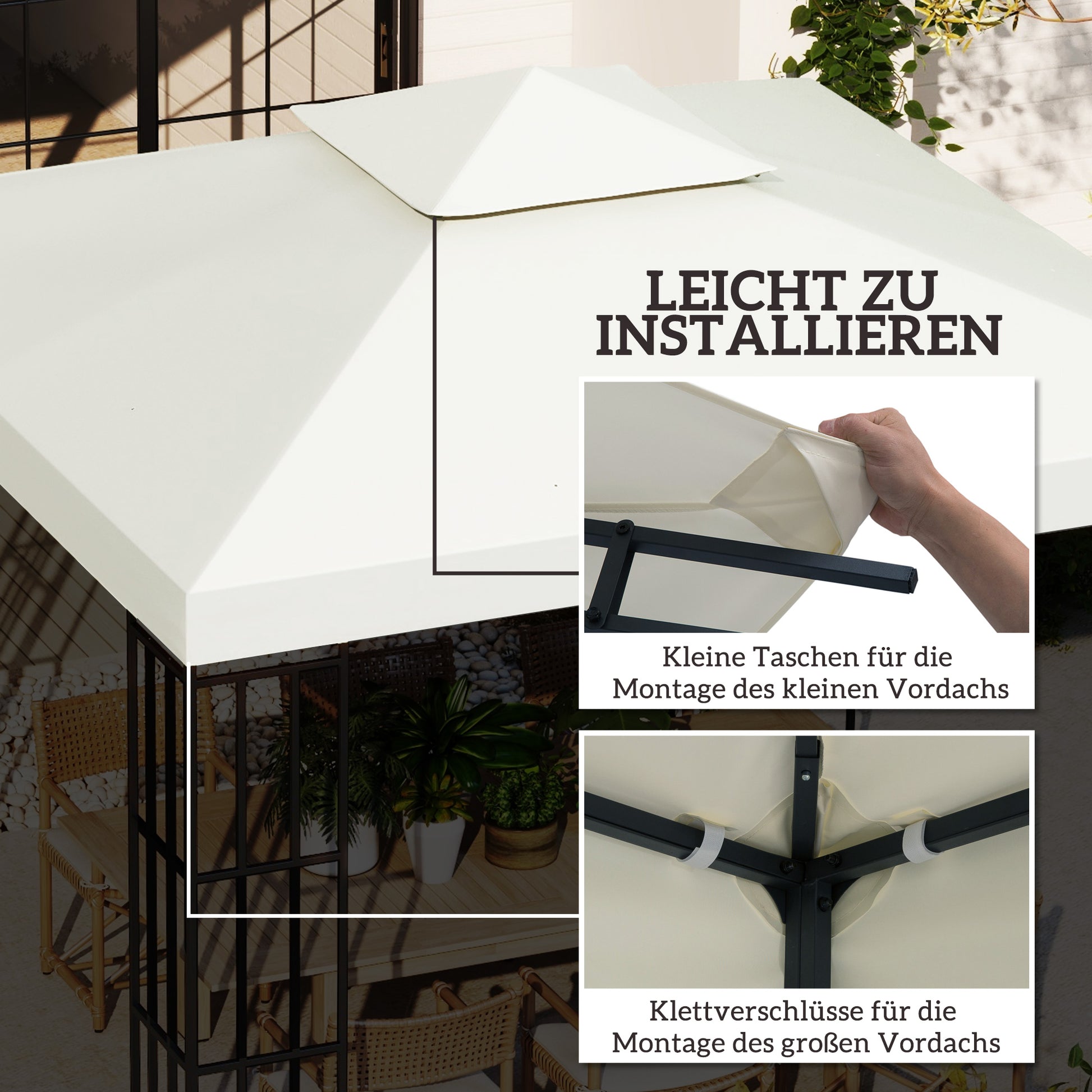 Replacement Roof for Pavilion 3x3m Water-repellent Pavilion Roof for Metal Pavilion Pavilion Replacement Roof Garden Pavilion Party Tent Garden Tent Polyester Cream White