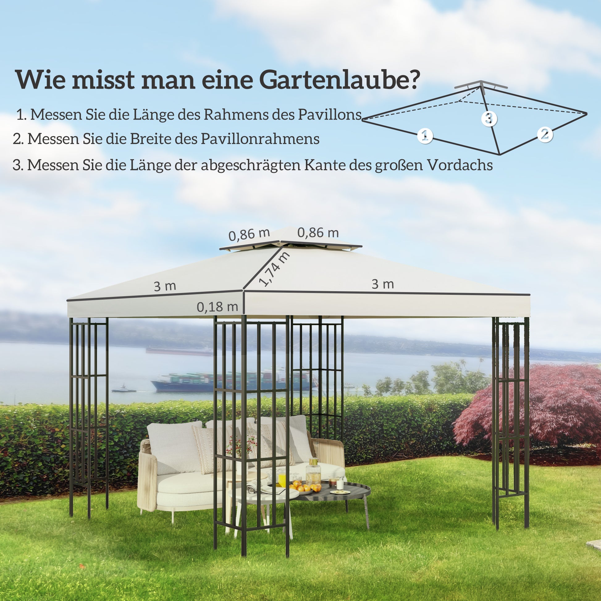 Replacement Roof for Pavilion 3x3m Water-repellent Pavilion Roof for Metal Pavilion Pavilion Replacement Roof Garden Pavilion Party Tent Garden Tent Polyester Cream White
