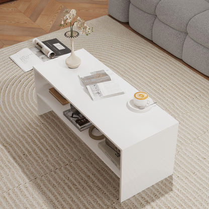 Coffee Table Side Table with Open Compartment Center Table for Living Room Dining Room 100x40x41.5 cm Glossy White