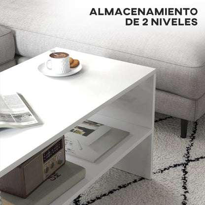 Coffee Table Side Table with Open Compartment Center Table for Living Room Dining Room 100x40x41.5 cm Glossy White
