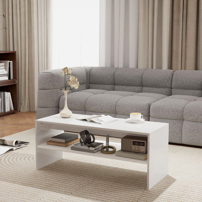 Coffee Table Side Table with Open Compartment Center Table for Living Room Dining Room 100x40x41.5 cm Glossy White