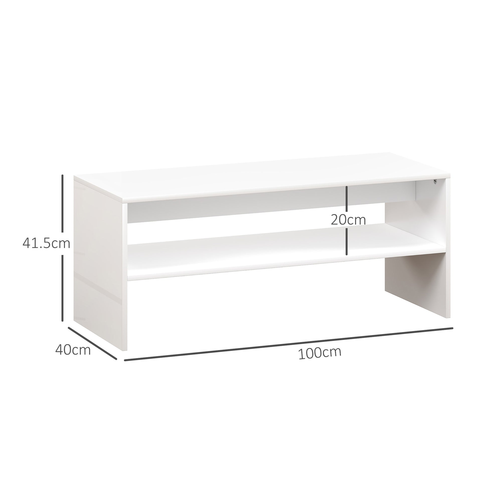 Coffee Table Side Table with Open Compartment Center Table for Living Room Dining Room 100x40x41.5 cm Glossy White