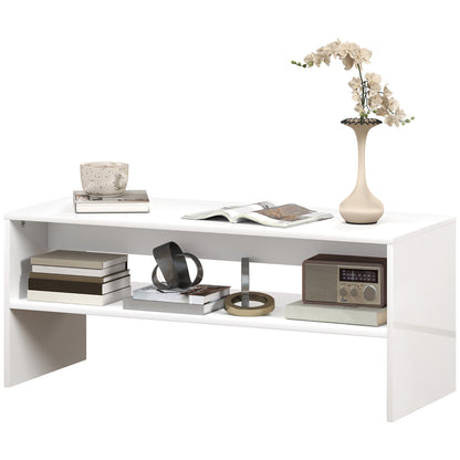 Coffee Table Side Table with Open Compartment Center Table for Living Room Dining Room 100x40x41.5 cm Glossy White